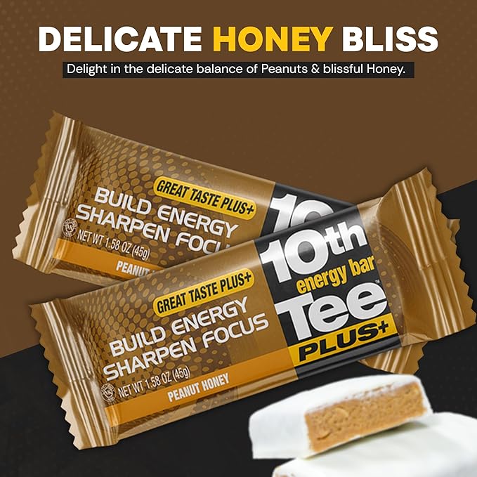 10th Tee PLUS+ Peanut Honey Bars made with Natural Ingredients | Golf Energy Bar, Easily Digestible Bar Healthy office Snacks | Best breakfast bars 12-45 grams bars