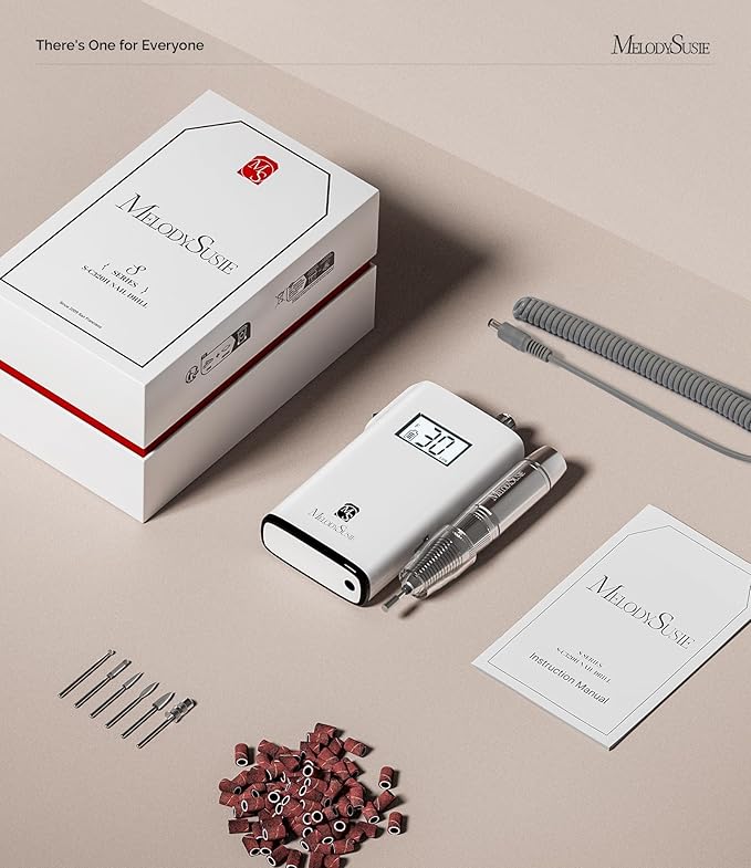 MelodySusie Professional Rechargeable 30000 rpm Nail Drill,SC320H Portable Electric E File Scamander, Acrylic Gel Grinder Tools with 6 Bits and Sanding Bands for Manicure Pedicure Carve Polish (White)