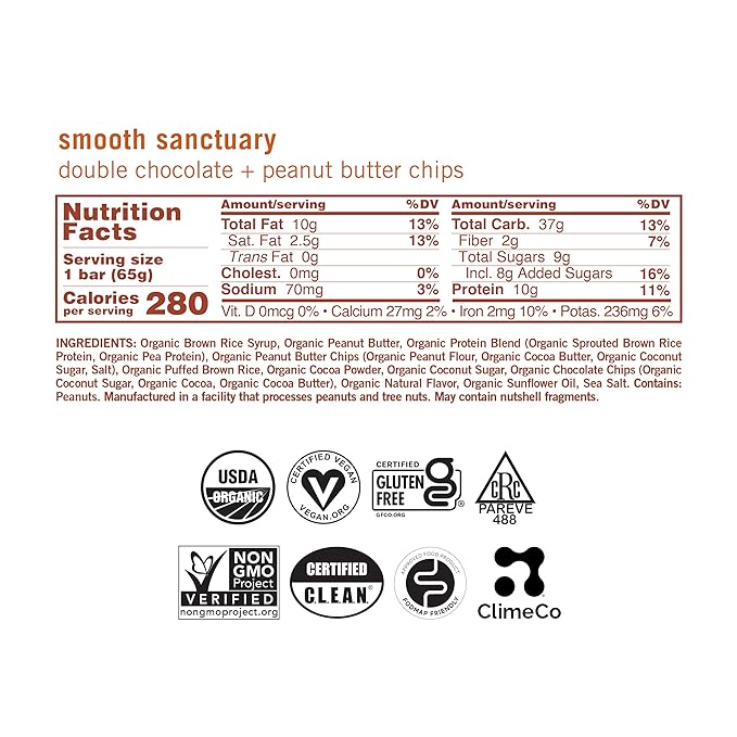 GoMacro MacroBar Organic Vegan Protein Bars - Double Chocolate + Peanut Butter Chips (2.3 Ounce Bars, 12 Count)