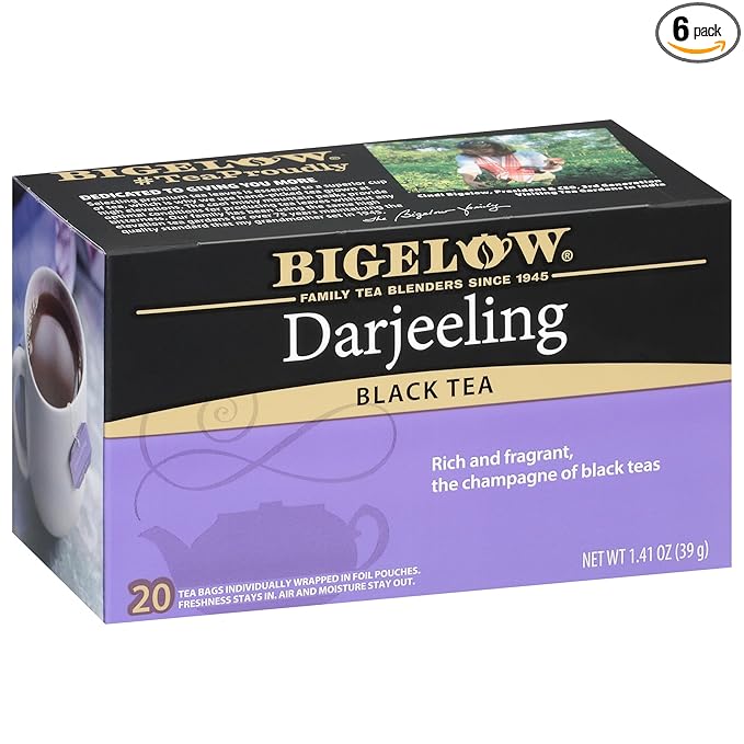 Bigelow Tea Darjeeling Black Tea, Caffeinated Tea, 20 Count Box (Pack of 6), 120 Total Tea Bags
