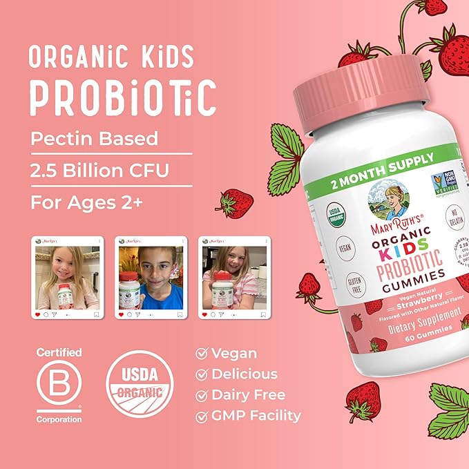 MaryRuth Organics Kids Probiotics for Digestive Health | USDA Probiotic Gummies | 2 Month Supply | Kids Probiotics | Immune Support | Gut Health Supplement | Vegan | Non-GMO | Gluten Free | 60 Count