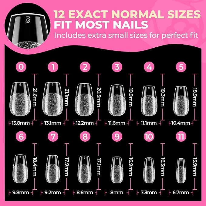 UNA GELLA Short Coffin Nails Tips, 504pcs No c Curve short Coffin Gel Press On Nails Pre Etched For Women Acrylic Nail Extension Full Cover Home Salon 12 Sizes