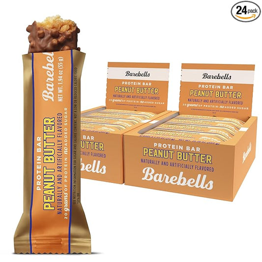 Barebells Protein Bars Peanut Butter - 24 Bars (2 Packs of 12), 20g High Protein Treats - Chocolate Peanut Butter Nutrition Bar with 1g Total Sugars - On-The-Go Breakfast or Post-Workout Snack