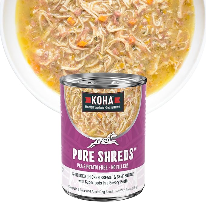KOHA Pure Shreds Chicken and Beef Entrée for Dogs, 12.5oz Cans (Pack of 12)