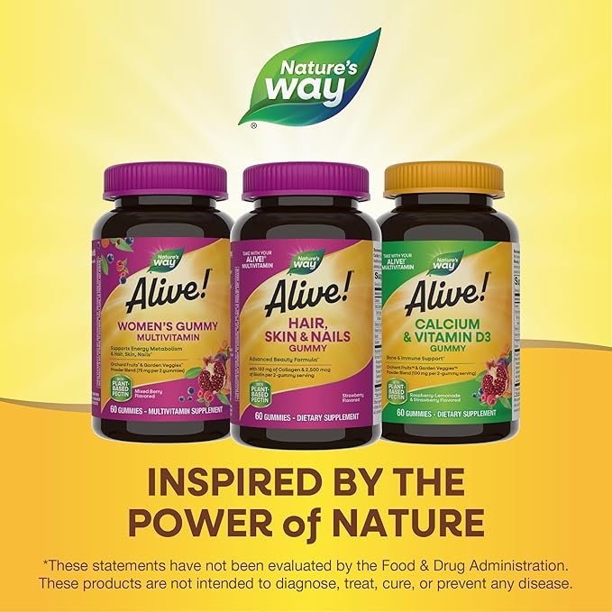 Nature's Way Alive Hair Skin & Nails Biotin and Collagen Gummies, Advanced Beauty Formula*, Strawberry Flavor, 60 Count
