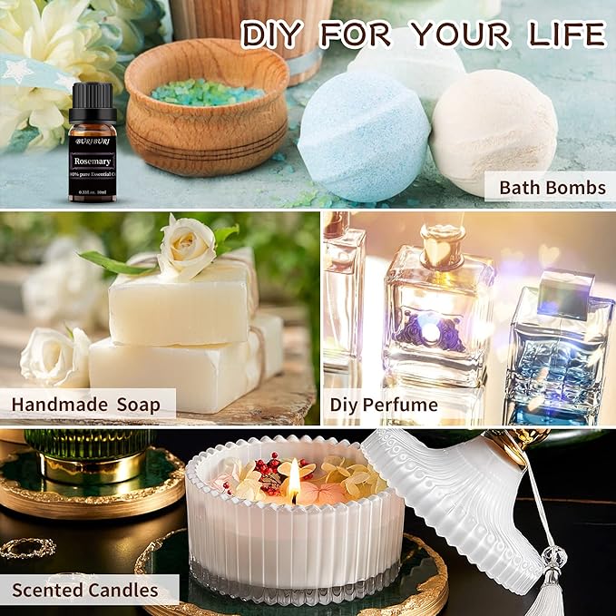 BURIBURI Rosemary Essential Oil 100% Pure, Undiluted, Natural, Organic Aromatherapy Rosemary Oil Essential Oils 10ML