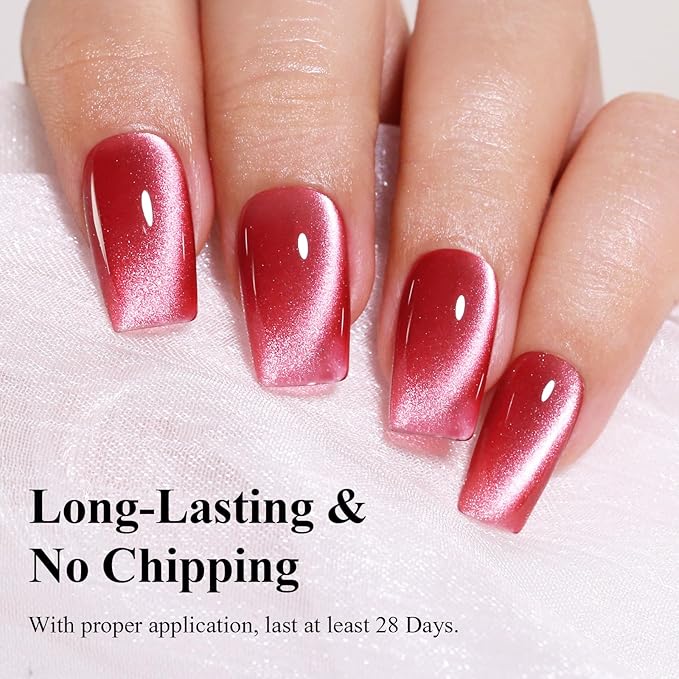 Imtiti Red Cat Eye Gel Nail Polish with Magnet, Holographic Glitter Shimmer Magnetic UV Gel Polish for Nail Art Soak off UV Led