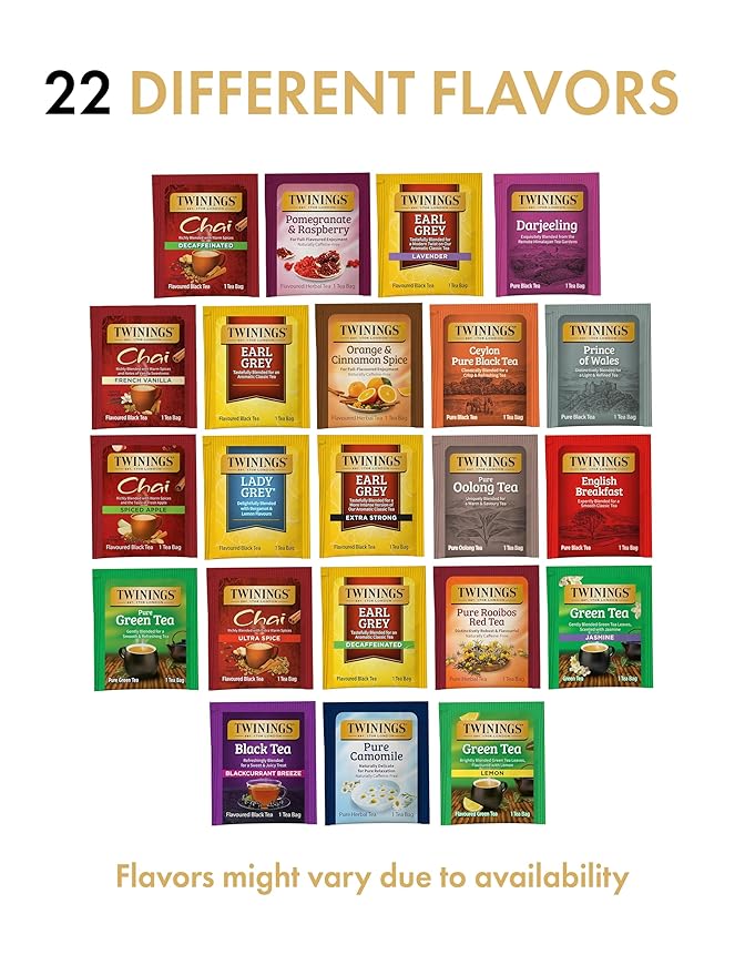 Twinings Tea Bag Sampler Assortment, Variety Pack (22 Count), 22 Unique Flavors for Tea Lovers: Women, Men, Couples, Family, Friends, Coworkers