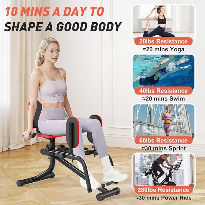 ERGOLIFE 6 Resistances Hip Abduction Machine for Home Office Inner Thigh Exercise Equipment Glute Training Machine for Sedentary/Postpartum Recovery