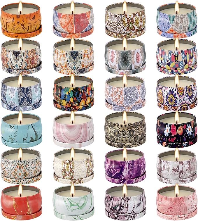 24-Piece Smokeless Candle Set with 8-Hour Burn Time Each, Ideal for Festival Gifts and Birthdays - Premium Aromatherapy Candle