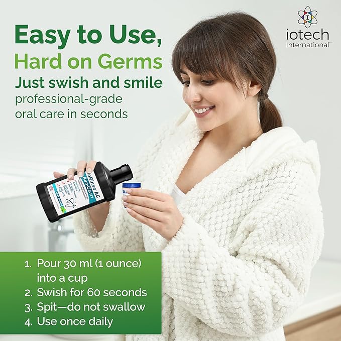 ioRinse Ready-to-Use (RTU) Mouthwash for Fresher Breath, Halitosis Relief, Alcohol-Free, Fluoride-Free and a Professional Clean, Original ioRinse RTU Mouth Wash, Zero Alcohol - Green Apple Flavor, 1L