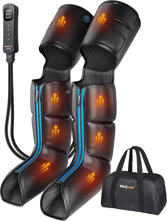 SHINE WELL Leg Massager with Heat and Compression,Full Leg Massager for Circulation and Pain Relief, with 3 Heat 3 Modes 3 Intensities, for Athletes Runner Cyclist, for Post Workout Recovery