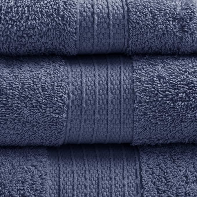 Madison Park Organic 100% Cotton Bathroom Towel Set, Hotel & Spa Quality Highly Absorbent, Quick Dry, Include for Shower, Handwash & Facial Washcloth, Multi-Sizes, Navy