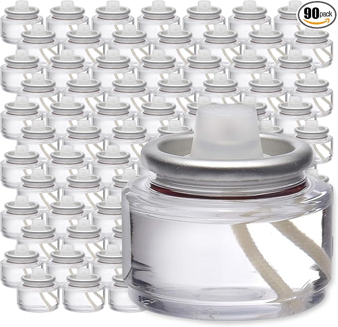 Hollowick Disposable Liquid Candles, 8 Hour, for Use in Glass Votive Tealight Lamp Holders, Restaurant Wedding Table Top Lights, Child Resistant Closures, 90 Pieces, Clear Fuel Oil HD8-90