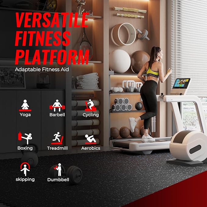 SUPERJARE 0.79'' Extra-Thick Exercise Equipment Mats, 12 Pcs 48 Sq Ft Rubber Top Floor Tiles with High Density EVA Foam, Interlocking Gym Flooring for Home Gym, Workout Mat, Black/Blue