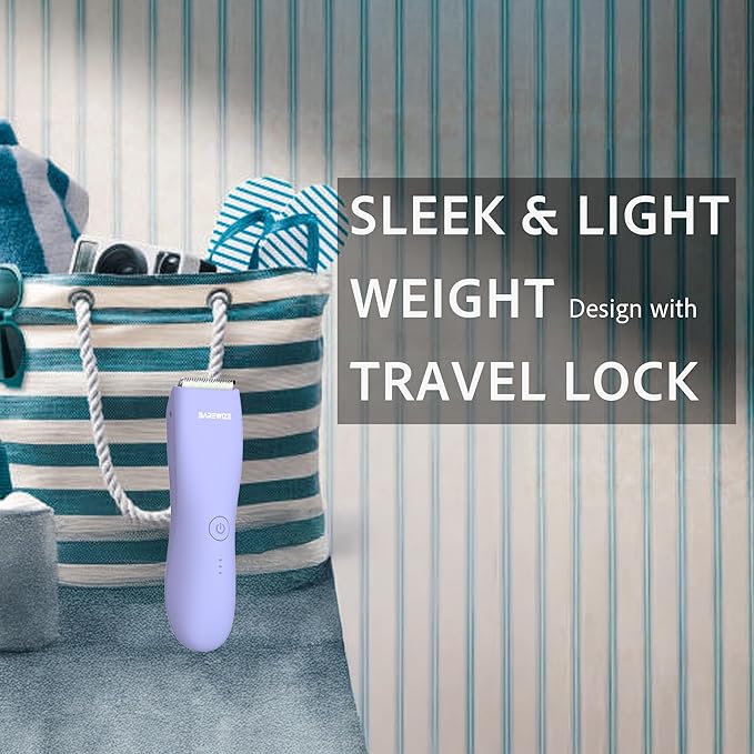 Bikini Trimmer for Women, Pubic Hair Trimmer, Waterproof, USB-C Rechargeable, LED Light, Replaceable Blade, Electric Razors for Women, Electric Lady Shaver (Iris)