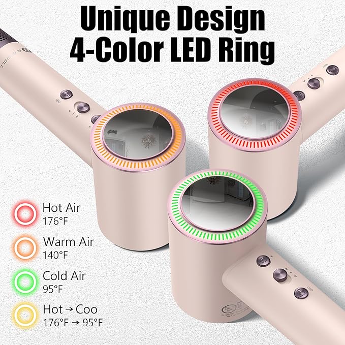(OUTLET)slopehill 160,000 RPM Professional Hair Dryer - 0.8lb Ultra-Lightweight, 6 Billion Ion Technology for 98% Frizz Reduction, AI Smart-Temp Control, Magnetic Attachments for All Hair Types (Pink)