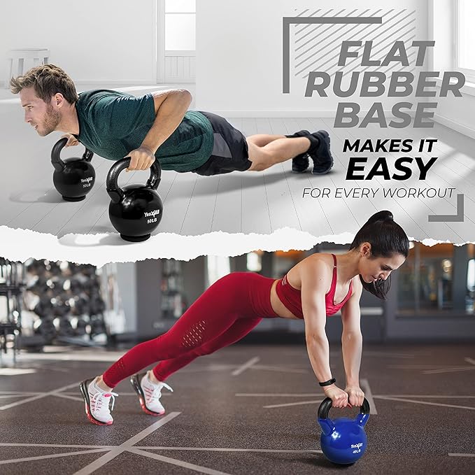 Yes4All Kettlebells Rubber Base, Kettlebell Set for Women, Strength Training Kettlebells Weights (10-65 lbs)