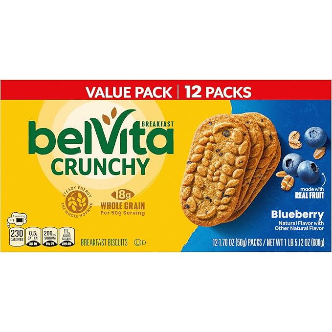 belVita Breakfast Bars Biscuits, Blueberry, Value Pack, 12 Packs (4 Biscuits Per Pack)