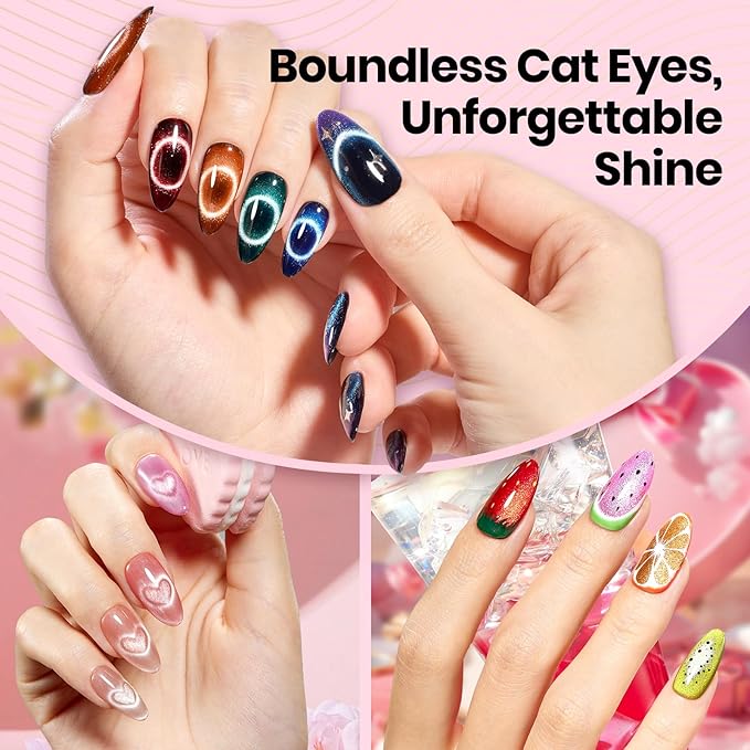 Beetles Cat Eye Magnet for Nails - 3 in 1 Nail Magnet for Cat Eye Gel Nail Polish Heart/French/Stripe/Glass Bead/Side Light/Wide Light Effect Magnetic Nails Art Tools Home DIY Salon Manicure Design