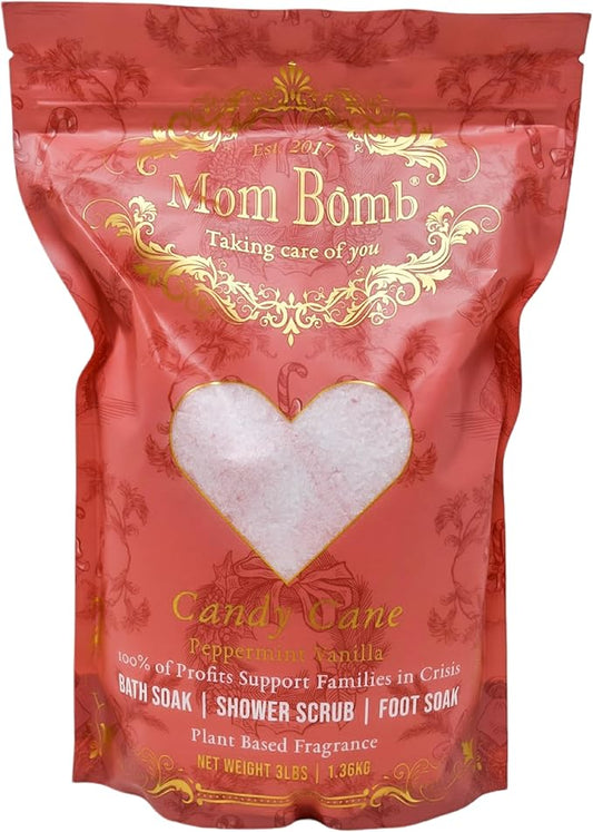Mom Bomb Candy Cane Epsom Salt Bath Soak (Peppermint) – Natural Magnesium Salt with Essential Oils – Relaxing Aromatherapy for Stress Relief, Muscle & Foot Soak – Made in USA, 3 lbs