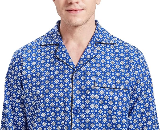 GLOBAL Men's Pajamas Sets 100% Cotton Flannel Sleepwear Long-Sleeve top & Bottom