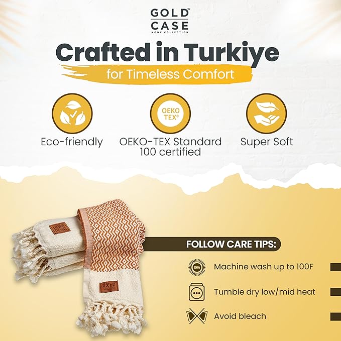 Gold CASE Turkish Hand Towels for Bathroom Set of 4–20x40''–100% Cotton Bathroom Hand Towels – Zeus Towel for Spa, Face, Tea & Dishcloth – Decorative Cloth – Orange