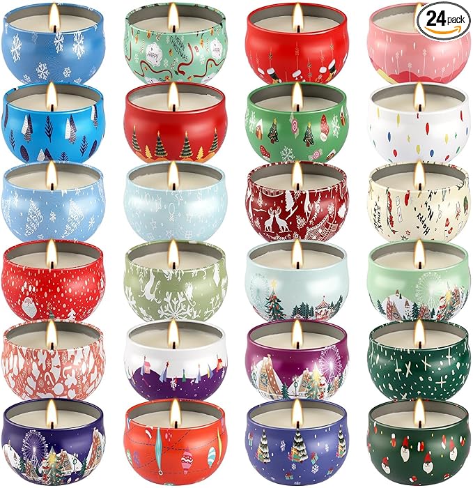24 Packs Christmas Scented Candles Gift- Aromatherapy Candle-2.5oz Soy Wax-Long Lasting Burn time, Christmas,Advent, Thanksgiving Gifts, Home Decor