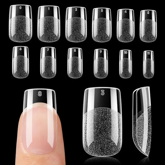 UNA GELLA Nail Tips Short Square, Pre-buff Matte Gel Nails Tips Short Square Nail Tips 120pcs Clear Full Cover False Fake Nails for Nail Extensions DIY Home Salon 12 Sizes for Women