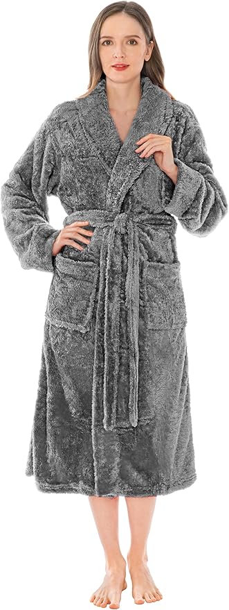 PAVILIA Premium Womens Plush Soft Robe Fluffy, Warm, Fleece Sherpa Shaggy Bathrobe