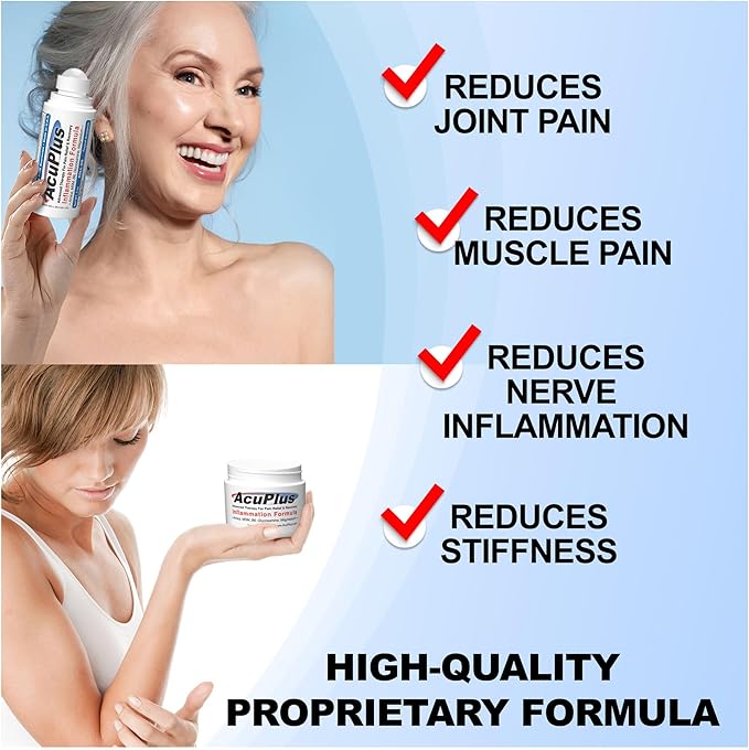 AcuPlus - Topical Pain Relief Anti Inflammatory Cream & Roll On Combo - Soothes Muscles & Joints - Muscle Rub Cream for Arthritis, Bursitis, & Tendonitis - 4 oz. Jar & 3 fl. oz. Roll On