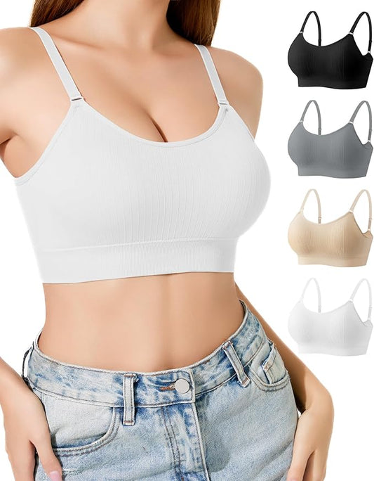 Padded Bralette Sports Bras for Women Pack No Underwire Adjustable Straps Low Back Bra Sleep Bras Lounge Bras for Women