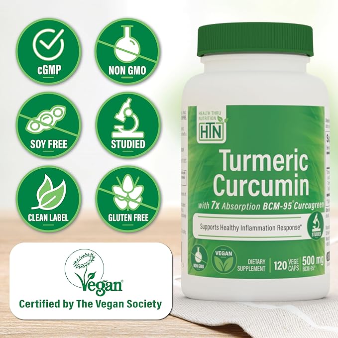 Health Thru Nutrition Turmeric Curcumin Complex 500mg Supplement | as BCM-95 Curcugreen Clinically Studied | Vegan Certified (Pack of 120)