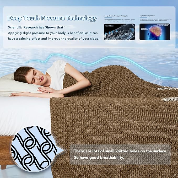 Topcee Knitted Weighted Blanket - 50"x60" 5lbs Cooling Chunky Knit Heavy Blanket for Adults Cable Yarn Knit Decorative No Beads Soft, Cozy and Cooling Weighted Throw Blankets Machine Washable