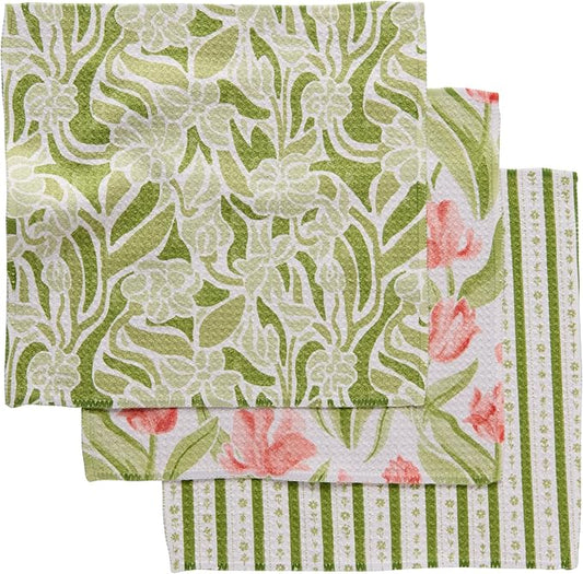 GEOMETRY Kitchen Dish Cloths - Spring & Summer Collection - Premium Dishcloths with Geoweave - Absorbent & Fast Drying Kitchen Towels - Green Goddess, 10" x 10" - 3-Pack