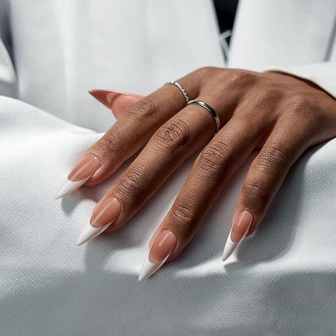 BTArtboxnails French Gel Nail Tips - French Tip Press on Nails Brown Long Stiletto XCOATTIPS, Fake Nails for Nail Art DIY