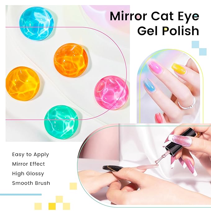 AIJIMEI Cat Eye Gel Polish Set -9 Colors 10ML Magnetic Gel Nail Polish Kit Nail Art, Soak Off LED/UV Lamp Cured, Professional Salon Quality, Long Lasting