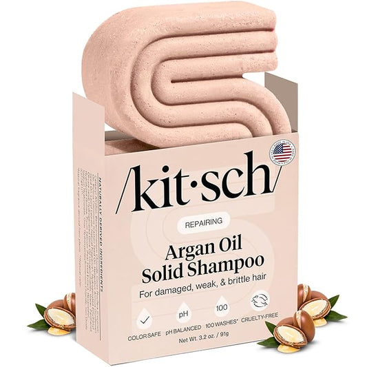 Kitsch Argan Oil Shampoo Bar – Repairing Hair Shampoo for Men & Women – Strengthening, Nourishing Hair Care, Reduce Breakage & Boost Elasticity – Silicone, Paraben & Sulfate Free, Made in USA - 3.2 oz