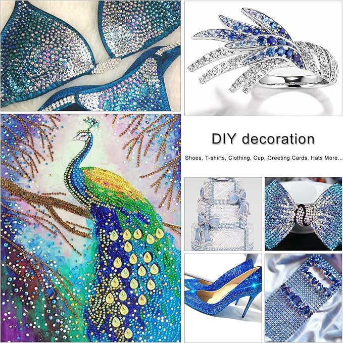 Nibiru 3992 Pieces Art Nail Rhinestones Flat Back Gems Round Crystal Rhinestones 6 Sizes with Pick Up Tweezer Blue