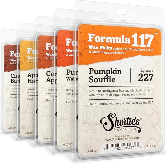 Shortie's Candle Company Pumpkin Spice Wax Melts Variety 5 Pack - Formula 117-5 Highly Scented 3 Oz. Bars - Made with Natural & Essential Oils - Fall Warmer Wax Cubes
