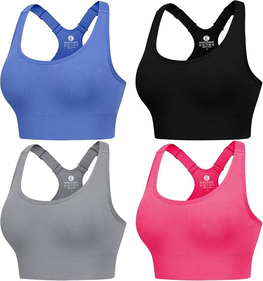 Evercute Adjustable Sports Bras for Women 3/4 Pack Racerback High Support Bras Padded Workout Bras Seamless Yoga Athletic Bra