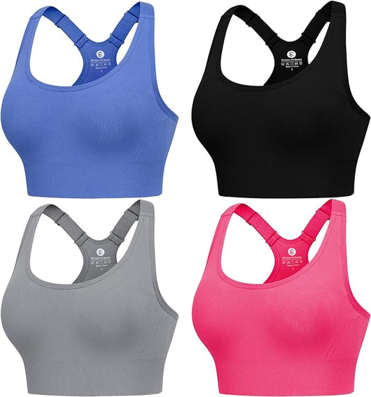 Evercute Adjustable Sports Bras for Women 3/4 Pack Racerback High Support Bras Padded Workout Bras Seamless Yoga Athletic Bra