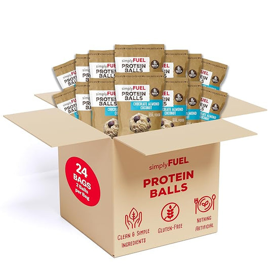simplyFUEL Whole Food Protein Balls with Probiotics - Chocolate Almond Coconut Snacks - Protein Snack - Gluten Free Energy Balls (24 Packs)