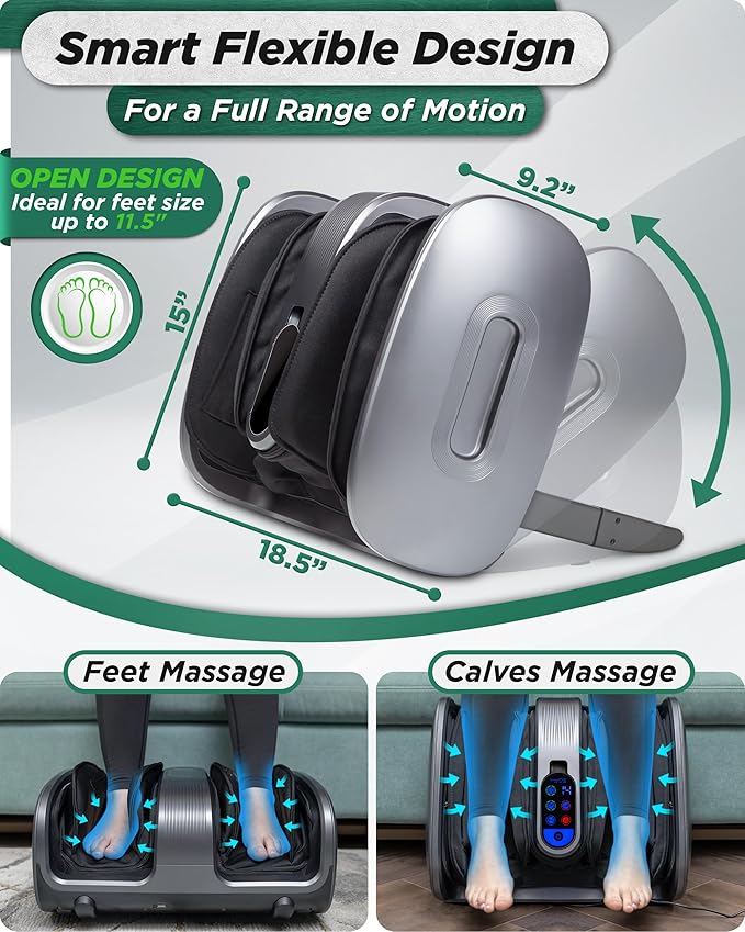Lunix LX21 Feet Massager with Remote for Pain Relief, Circulation and Heat Therapy, Foot and Calf Shiatsu Massager for Plantar Fasciitis and Neuropathy, Ankle Device, Gray