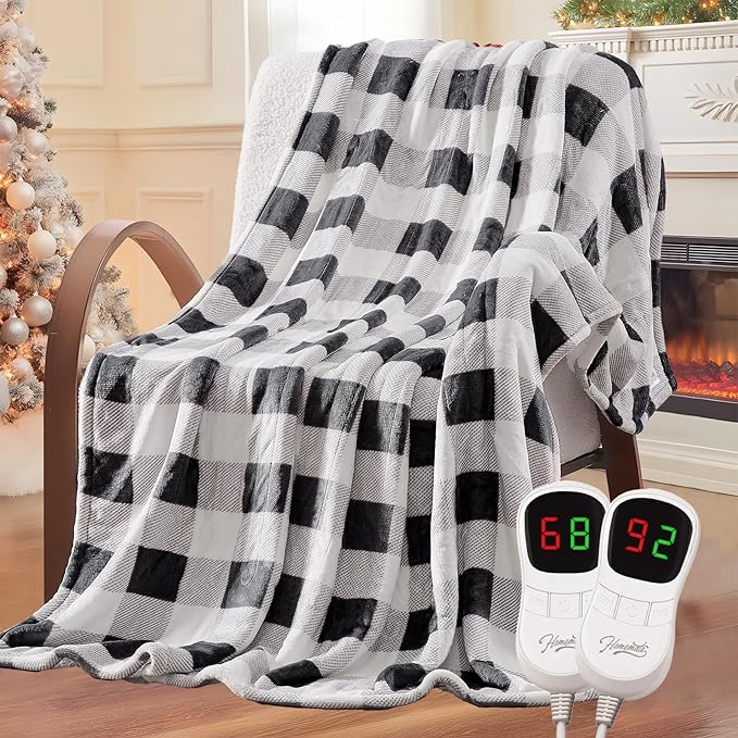 Homemate Electric Blanket Heated King Size - 100“x90“ Ultra Soft Cozy Flannel Heating Blanket with 10 Fast Heat Levels 8 Hours Auto Off Over-Heated Protection ETL Certification Keep Warm in Home