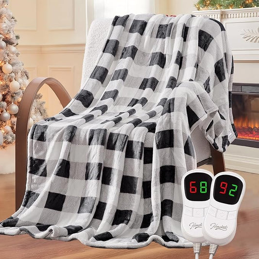 Homemate Electric Blanket Heated King Size - 100“x90“ Ultra Soft Cozy Flannel Heating Blanket with 10 Fast Heat Levels 8 Hours Auto Off Over-Heated Protection ETL Certification Keep Warm in Home