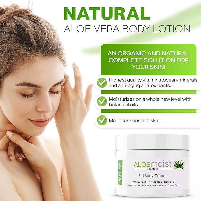 Organic Aloe Vera Lotion - Face & Body Moisturizing Cream with Natural Aloe Vera, Vitamin E Oil, Vitamin C, Retinol Cream, Shea Butter – Anti Aging Face Moisturizer for Women, Dry Skin (4 oz)