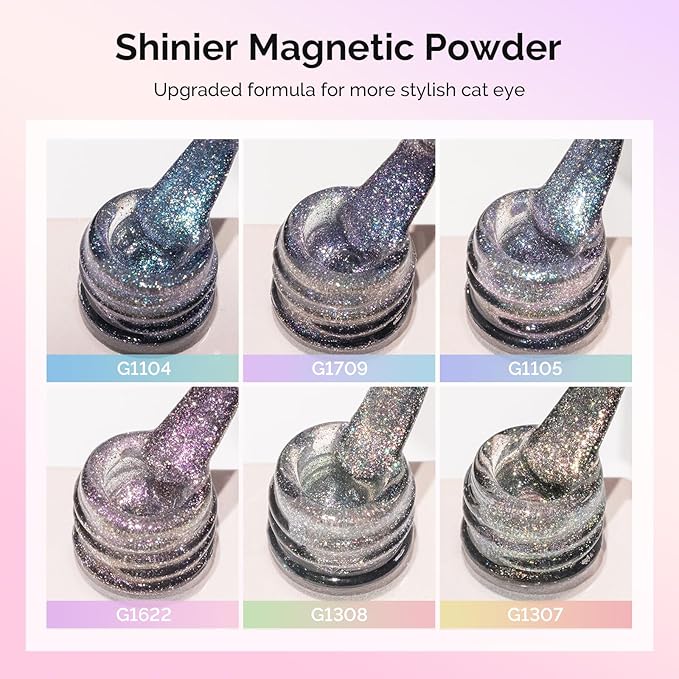 MelodySusie Glitter Cat Eye Gel Nail Polish Set 6 PCS, 15ml 0.5 Fl Oz Holographic Magnetic Nail Polish with Magnet, UV Nail Polish for Nail Art Manicure Salon DIY at Home