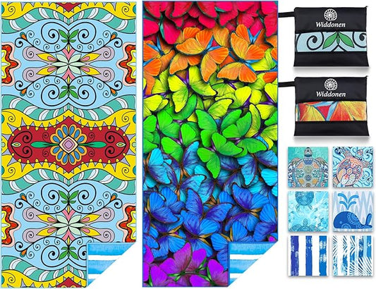 2 Pack Microfiber Lightweight Beach Towel Sand Free Quick Dry Absorbent Thin Compact Towels for Swimming Pool Camping Beach Accessories Large Easy Pack Travel Things for Vacation Essentials Gift