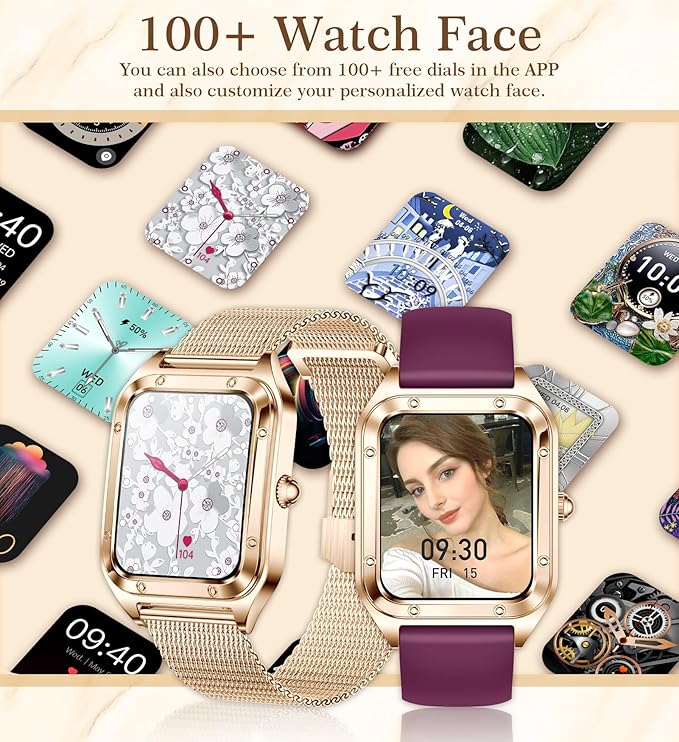 Smart Watch for Women, 1.6'' Bluetooth Call(Answer/Dial), Activity Fitness Tracker with Heart Rate/Sleep Monitor 100+ Sports Pedometer AI Voice, Smartwatch for Android iPhone Compatible (Rose Gold)
